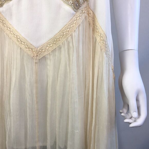 Urban Outfitters Cream Beaded Drop Waist/Chiffon Button Dress - Picture 7 of 11